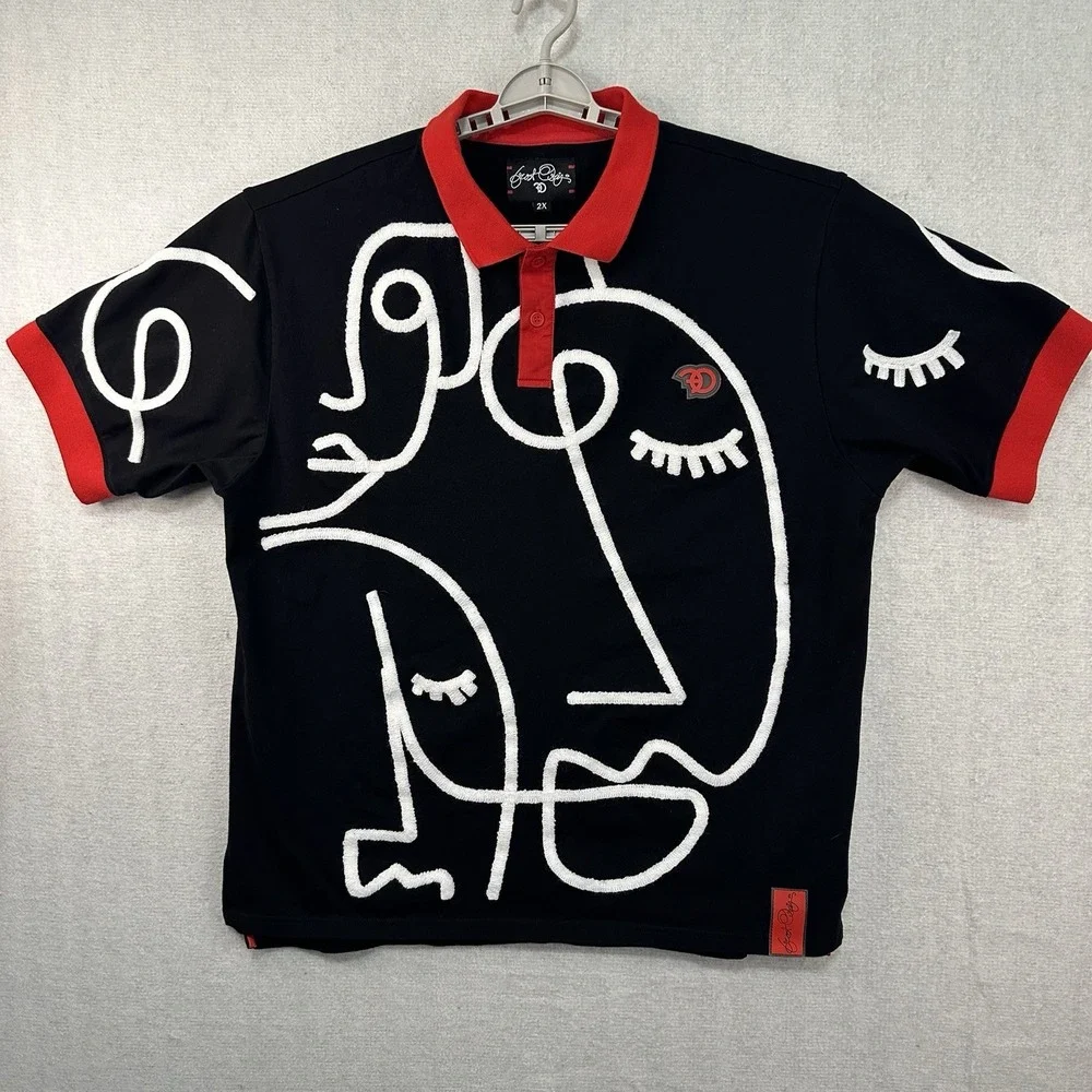 Frost Originals Face Polo Shirt Men's 2XL Abstract Picasso-Style - Picture 1 of 10